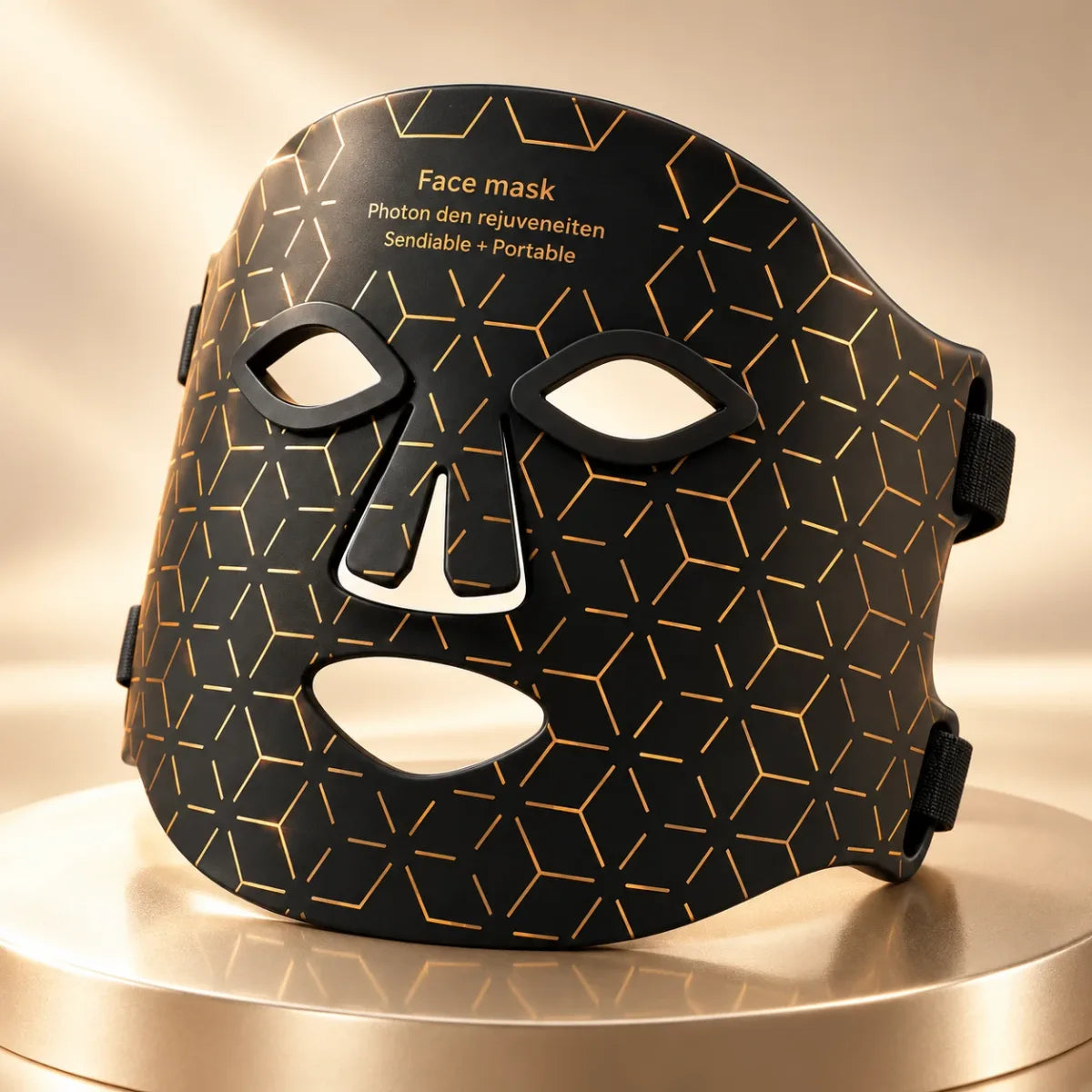 Nova GEN 2 LED face mask in black with a gold pattern
